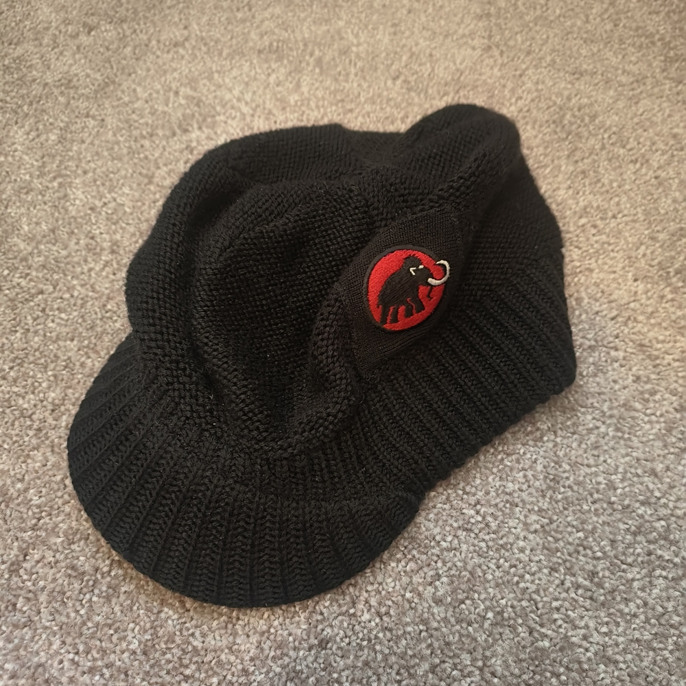 Black Knit Hat with Red Mammoth Logo